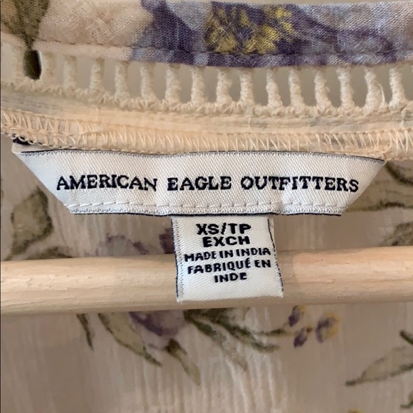 American Eagle Cream Button Up Front Tie Blouse - Picture 2 of 5